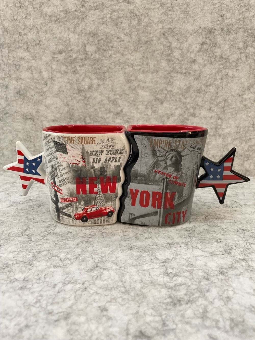 Kitchen Chic New York City Interlocking Couple Coffee Mugs with Star Handles